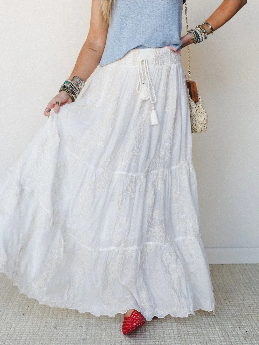 POL Love At Last Maxi Skirt- White- L